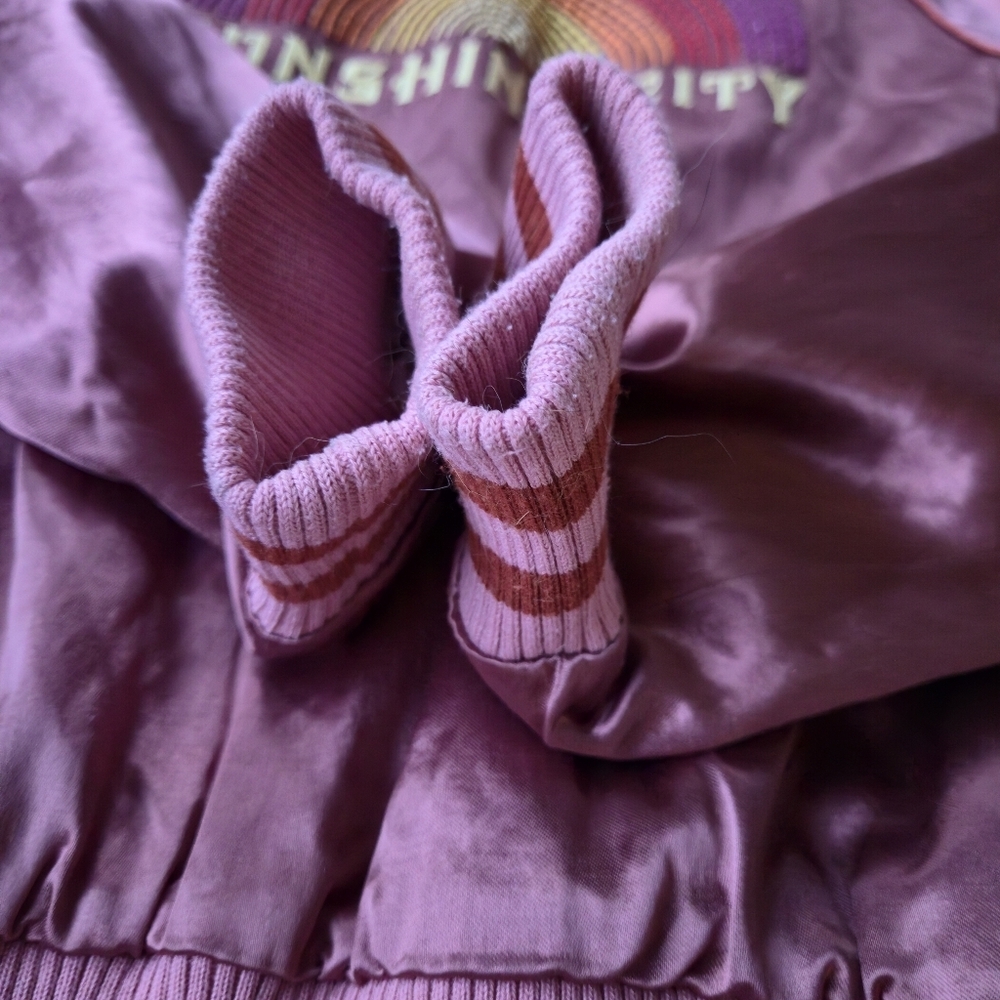 Mother Sunshine City Letterman Jacket Bomber S Rainbow Rare Satin Varsity Retro - Picture 15 of 17